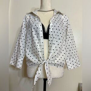 Chico's Black and White Polka Dot Tie Waist Blouse SZ 1